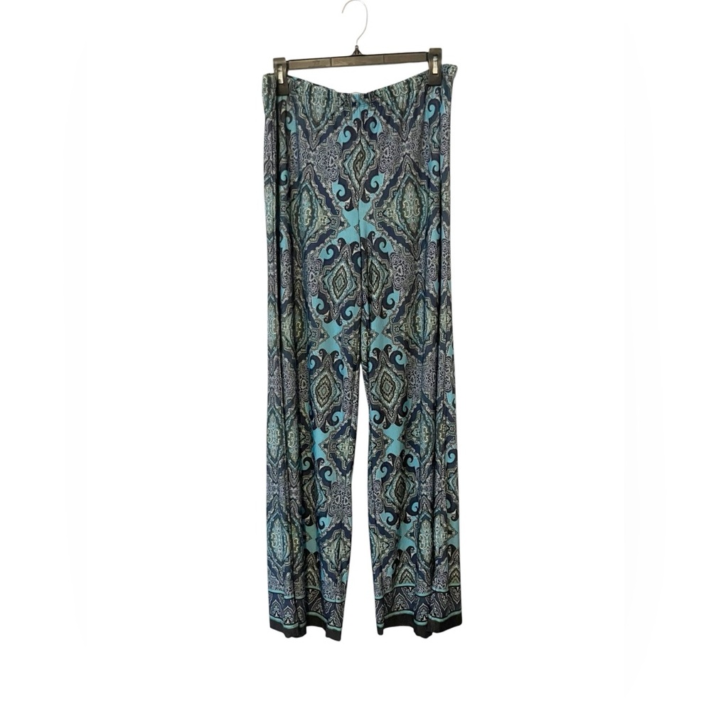 Live and Let Live Womens Teal and Black Paisley Wide Leg‎ Pull On Stretchy Pants